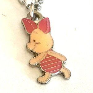 Vintage Disney Piglet Winnie The Pooh Necklace Charm 18" Silver Disneyana